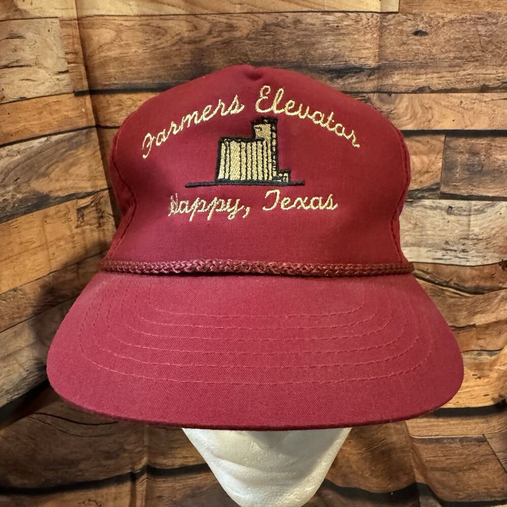 Farmers Elevator Happy Texas Hat Vintage Maroon Snapback Trucker Cap Agriculture